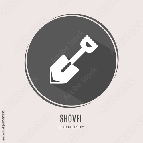 Symbol shovel logo. Illustration of shovel in flat. Stock vector.