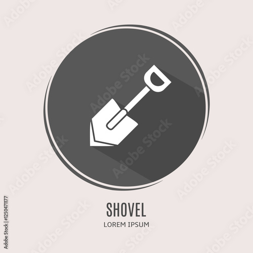 Symbol shovel logo. Illustration of shovel in flat. Stock vector.