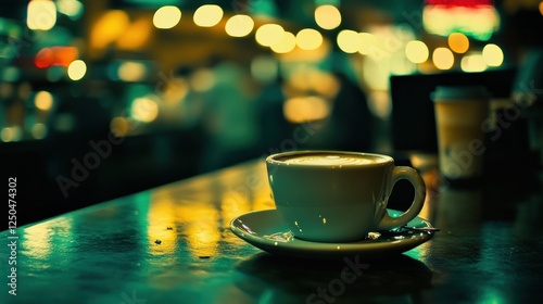 Wallpaper Mural Cozy Coffee Cup on a Cafe Table with Soft Bokeh Lights Background Torontodigital.ca