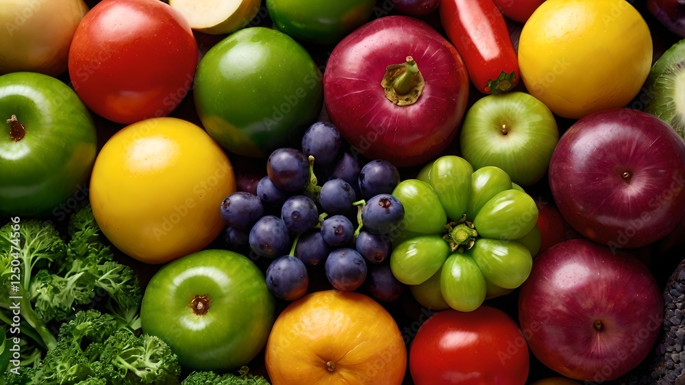 Vibrant Colorful Fruits and Vegetables Background Vibrant Colorful Fruits and Vegetables Background