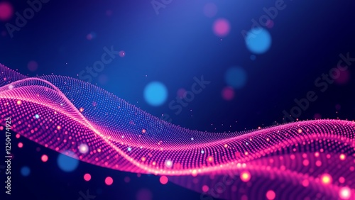 Futuristic technology wave. Digital cyberspace. Abstract wave with moving particles on a pink background. Big data analytics