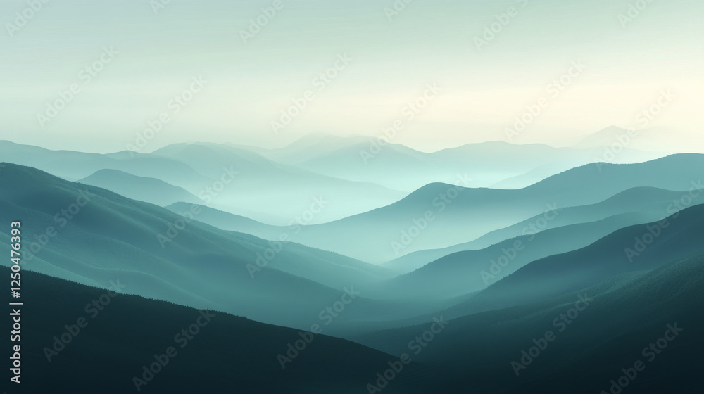 Misty Valley: Rolling Hills in Soft Fog Misty Valley: Rolling Hills in Soft Fog