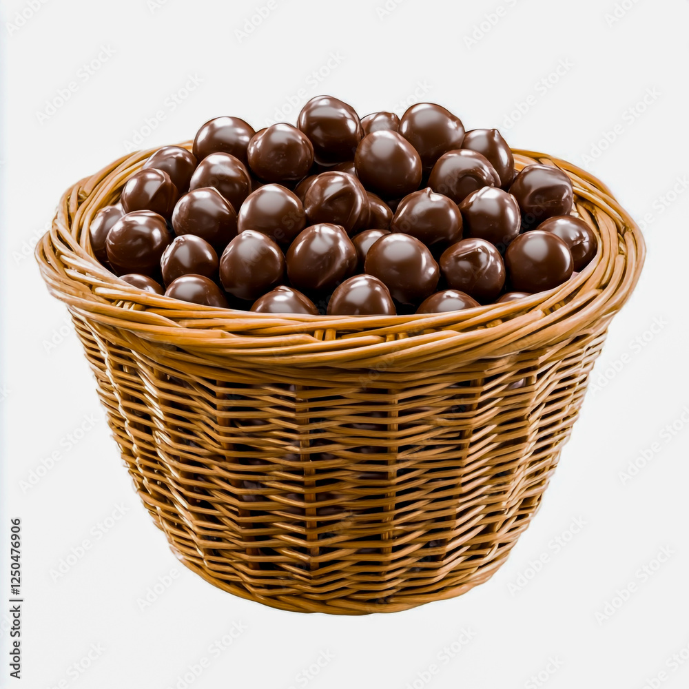 Isolated Chocolate Candies in Round Woven Basket on Clear Background Isolated Chocolate Candies in Round Woven Basket on Clear Background