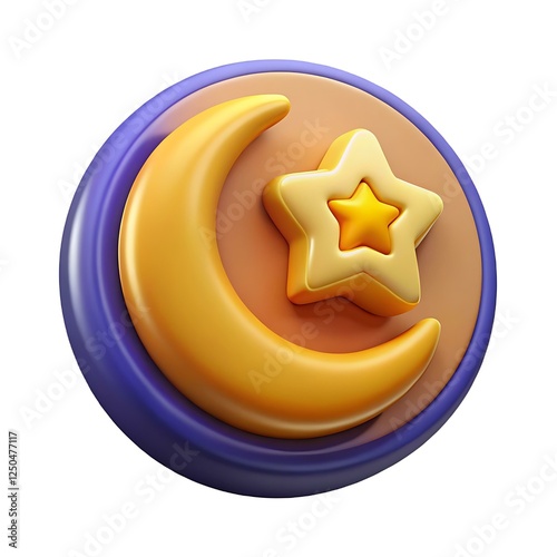 Adorable 3D Render of a Crescent Moon and Star Night Icon for Sleep Apps and Websites