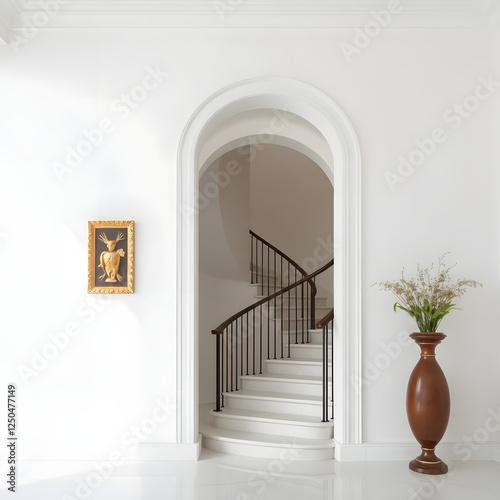 Neoclassical Interior: White Marble, Arches & Staircase photo