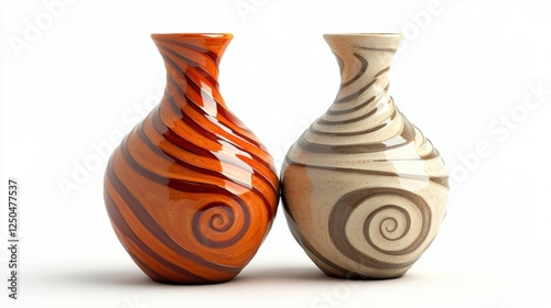 Elegant Ceramic Vases with Swirling Patterns in Warm Tones