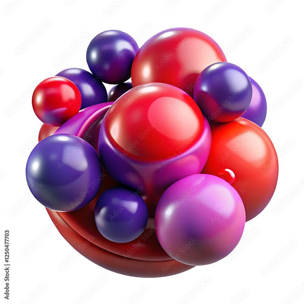 Abstract 3D Rendering of Red and Purple Glossy Spheres Clustered Together Abstract 3D Rendering of Red and Purple Glossy Spheres Clustered Together