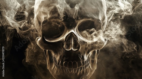 Smoky skull, dark background, death concept, warning photo