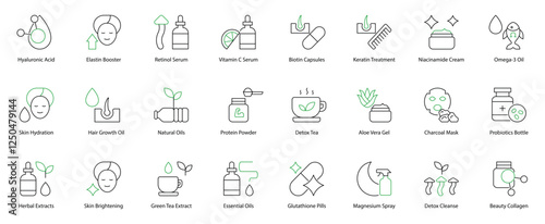 Comprehensive Beauty and Wellness Collection: Supplements and Skincare Flat Lay