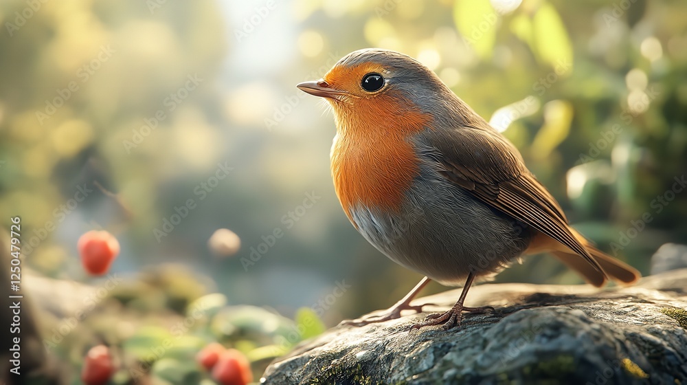 A vibrant orange-breasted robin stands proudly atop a mossy rock, bathed in gentle light from a forest setting, capturing a moment of serene beauty and vitality. A vibrant orange-breasted robin stands proudly atop a mossy rock, bathed in gentle light from a forest setting, capturing a moment of serene beauty and vitality.