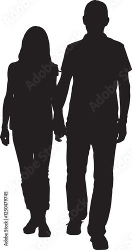 vector; silhouette of a front view of a couple walking