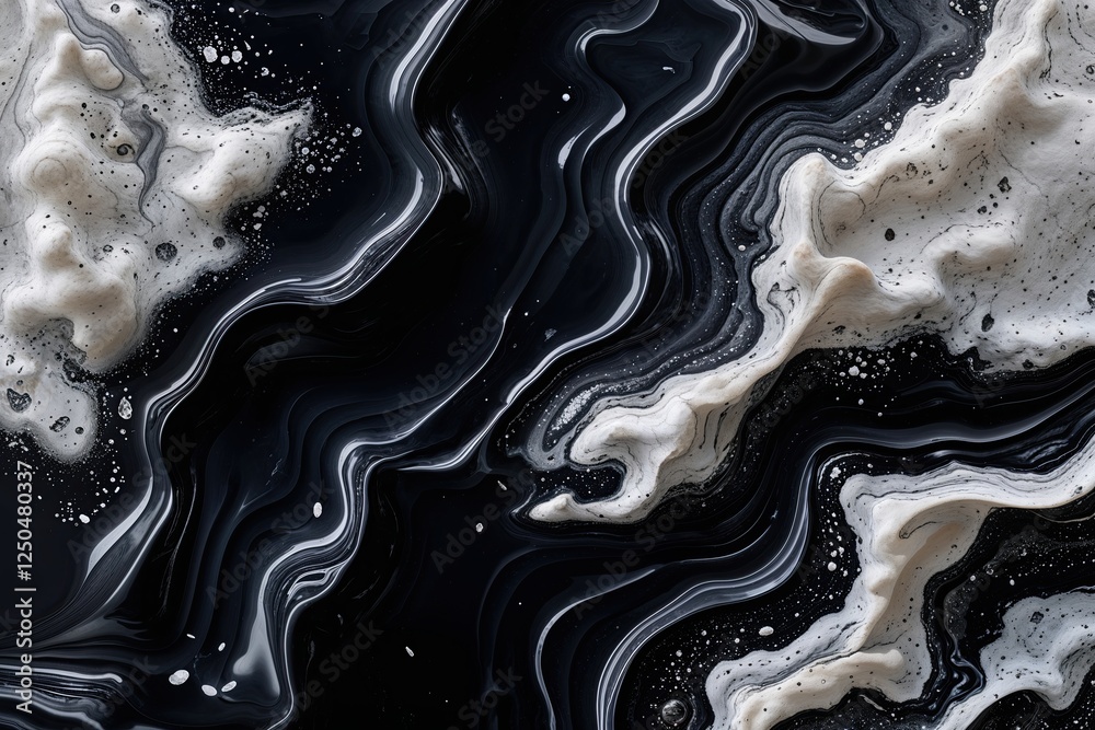 Obraz premium Off-White Flecks and Ripples on Glossy Deep Ebony Texture