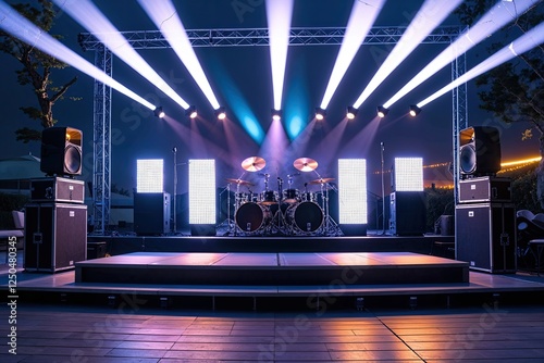 Stylish Contemporary Outdoor Stage Design Featuring Eye-Catching Beam Lighting and Advanced Sound System photo