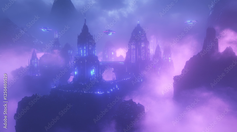 Fototapeta premium Neon Metropolis: Futuristic City Glowing with Vibrant Lights