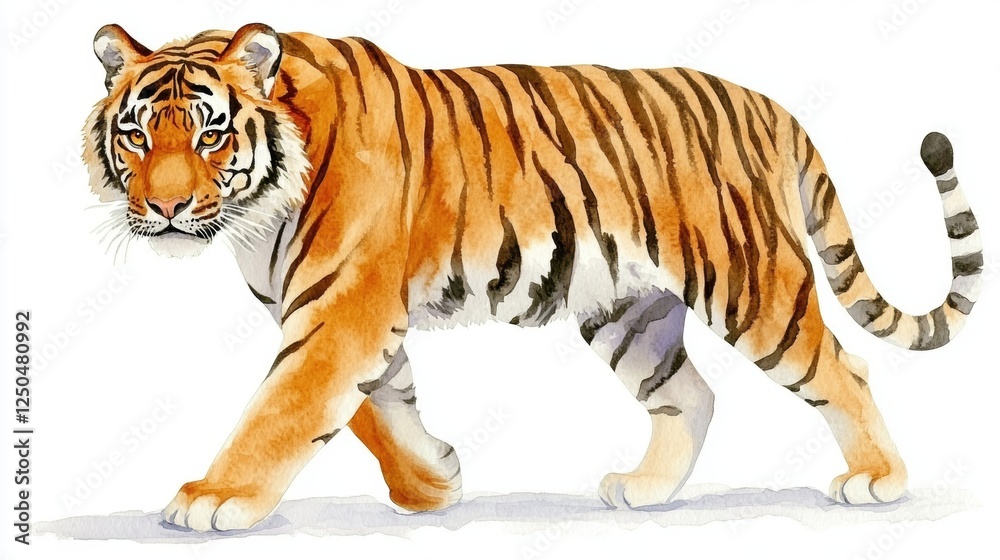 Naklejka premium Majestic Tiger Walking Through Environment in Vibrant Watercolor Style