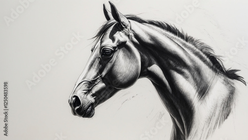 Elegant Horse Portrait: Detailed Pencil Sketch of a Majestic Stallion photo