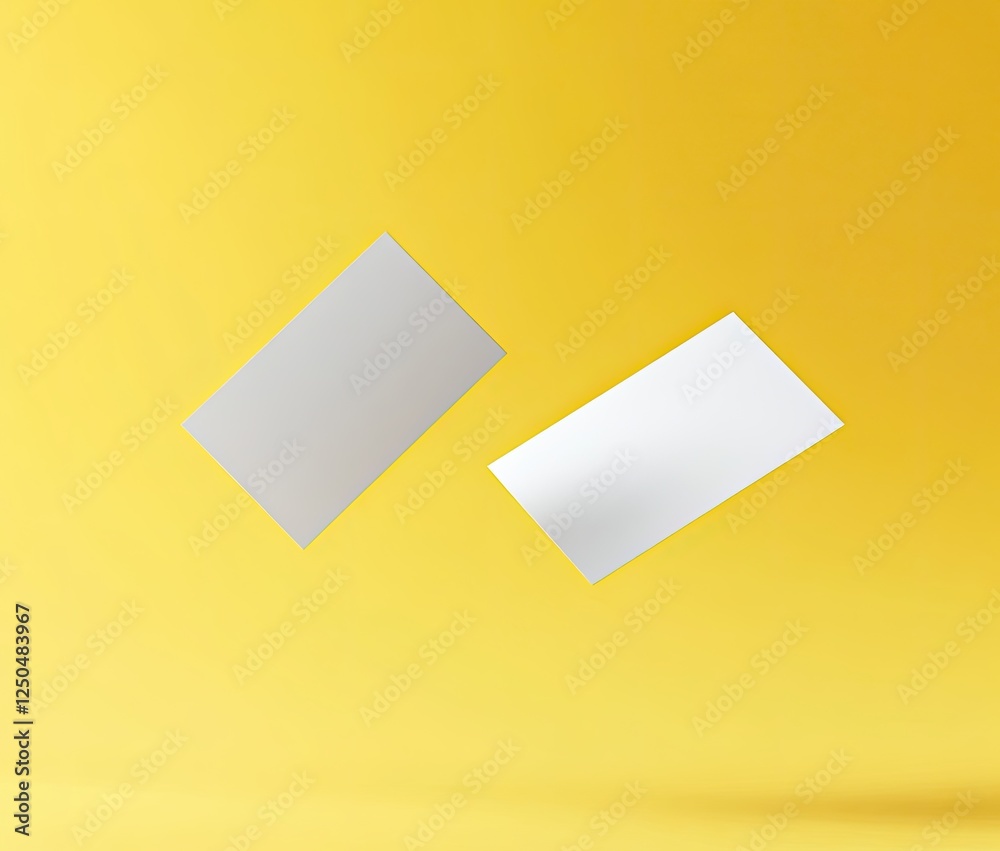 Yellow background, floating blank cards, mockup, design Yellow background, floating blank cards, mockup, design
