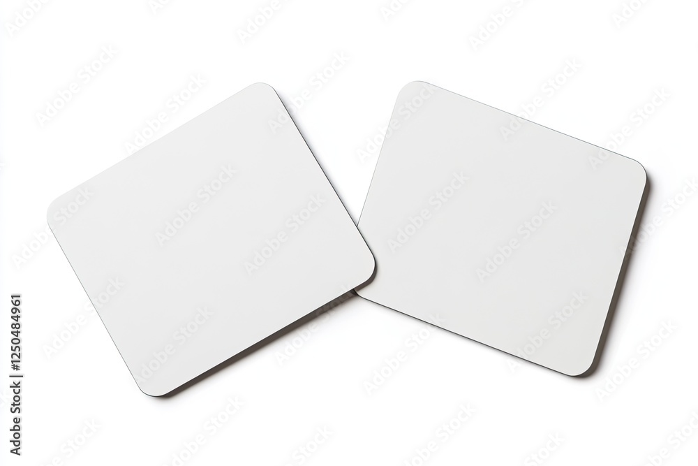 Two blank coasters, studio shot, white background, mockup Two blank coasters, studio shot, white background, mockup