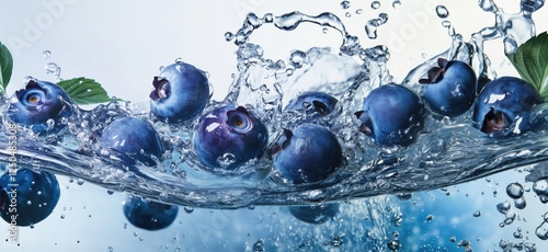 Wallpaper Mural Fresh blueberries splashing in water creating dynamic and vibrant scene, copy space for text Torontodigital.ca