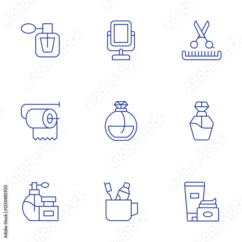 Beauty icons set. Thin Line style, editable stroke. barber shop, beauty, cosmetic, fragrance, mirror, miscellaneous, parfume, perfume, toothbrush