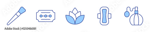 beauty, blade, sanitary napkin, fragance, lotus flower. Beauty Icon vector illustration. Line Duotone style. Editable stroke
