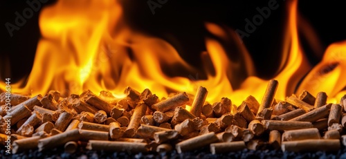 Wallpaper Mural Burning wood pellets creating vibrant flames and glowing embers in dark background, copy space for text Torontodigital.ca