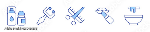 lipstick, beauty, deodorant, massager, hairdressing. Beauty Icon vector illustration. Line Duotone style. Editable stroke