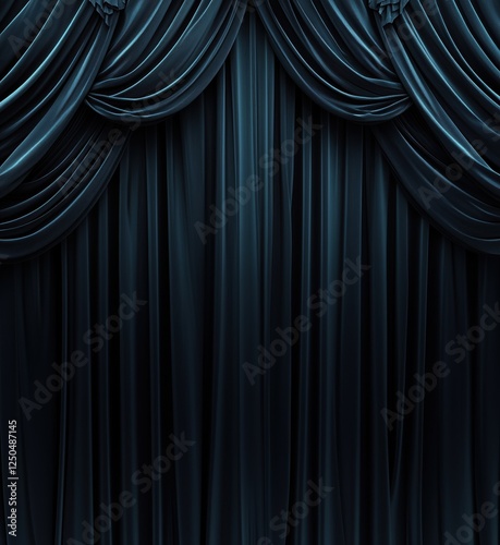 Wallpaper Mural Elegant dark blue velvet curtains with intricate draping and folds, copy space for text Torontodigital.ca