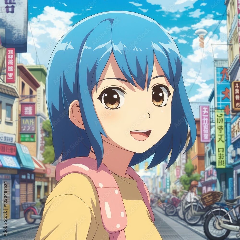 Portrait of a pretty happy cute anime girl on a sunny day, Manga style anime character Portrait of a pretty happy cute anime girl on a sunny day, Manga style anime character