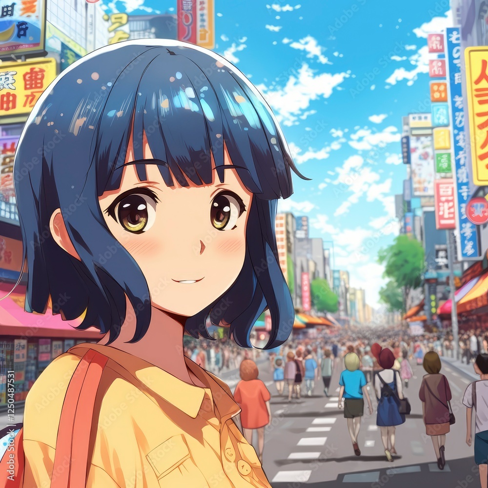 Portrait of a pretty happy cute anime girl on a sunny day, Manga style anime character Portrait of a pretty happy cute anime girl on a sunny day, Manga style anime character