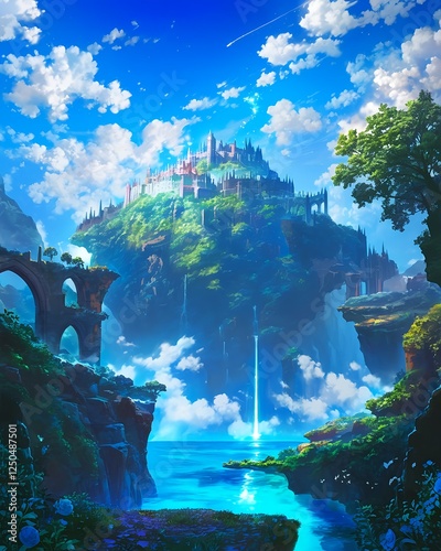A fantasy anime-style Fortress of Solitude glowing with ethereal radiance