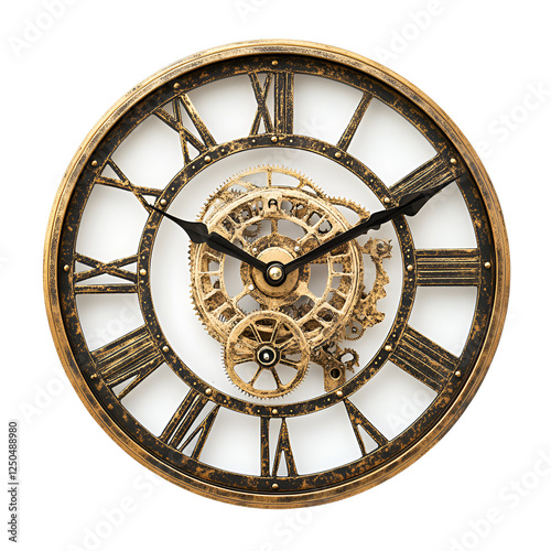 Antique Gold Roman Numeral Wall Clock Gears Timepiece Mechanism