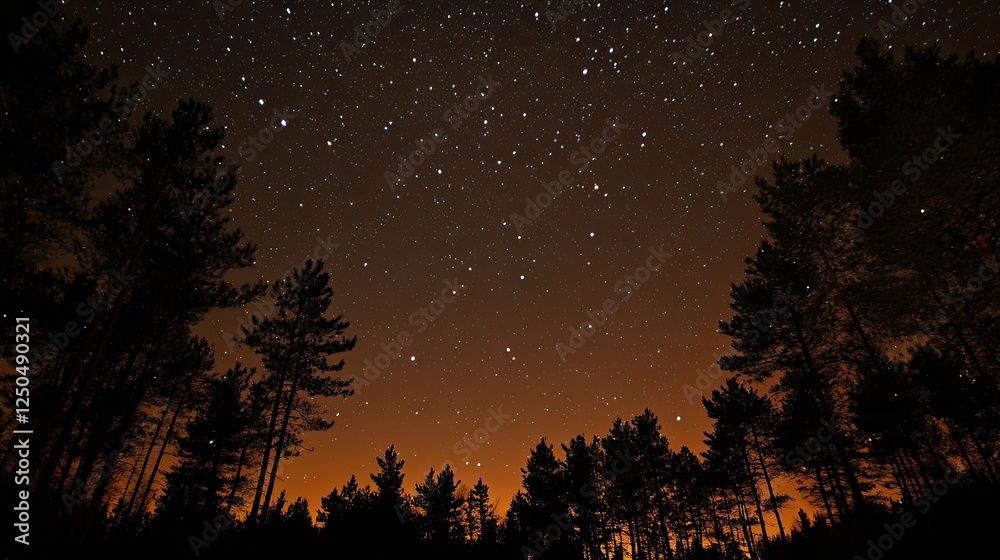 Fototapeta premium Night Sky Wonders: Silhouette of Trees Under a Starry Expanse