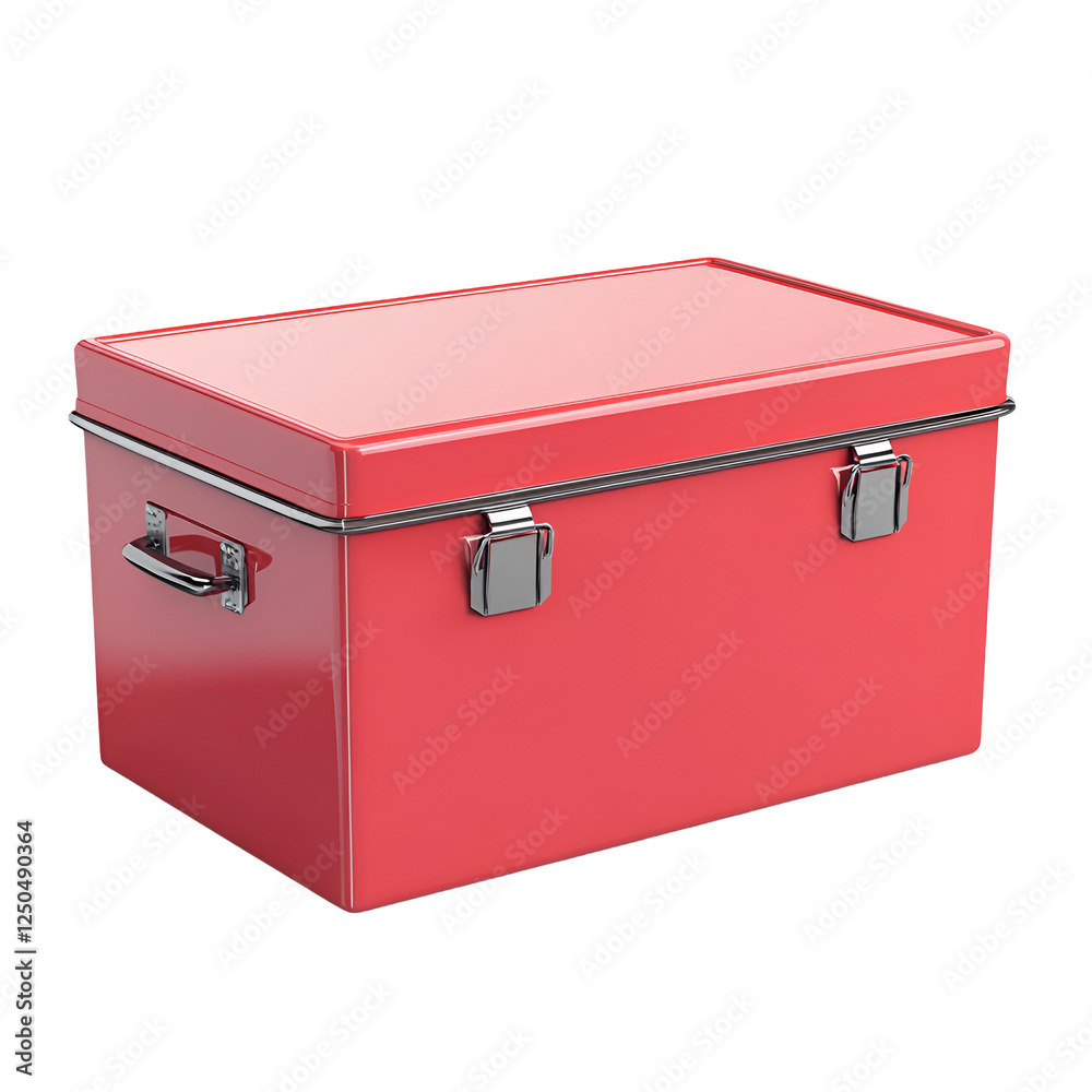 Red Metal Storage Box Container, Lockable, Portable, Carry Handle Red Metal Storage Box Container, Lockable, Portable, Carry Handle