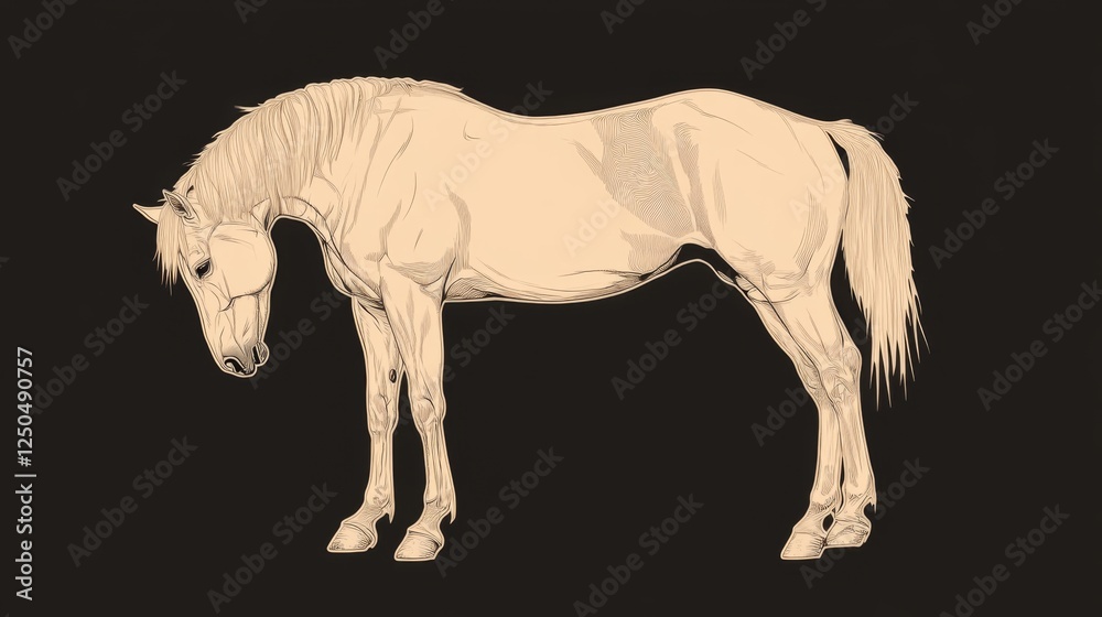 Obraz premium Palomino horse profile, pasture background, equestrian art