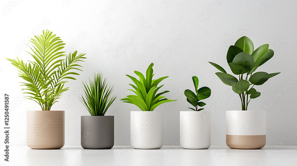 Fototapeta premium Indoor plant arrangement display modern interior photography minimalist environment top-down view home decor inspiration