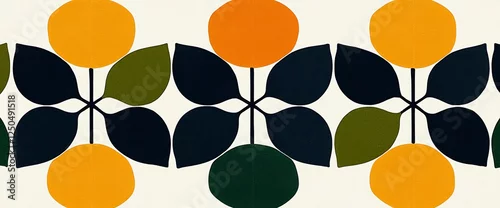 Obraz  z motywem Geometric pattern of leaves and circles