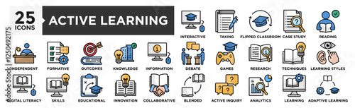 Active Learning icon collection set. Containing design education, learning, school, development, classroom, activity	