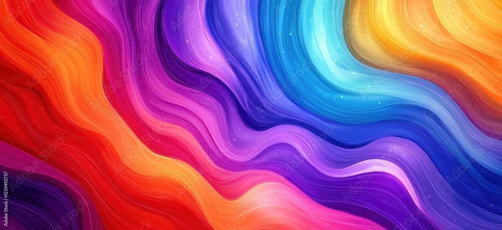 Obraz premium Colorful abstract wave patterns with vibrant hues and smooth gradients, copy space for text
