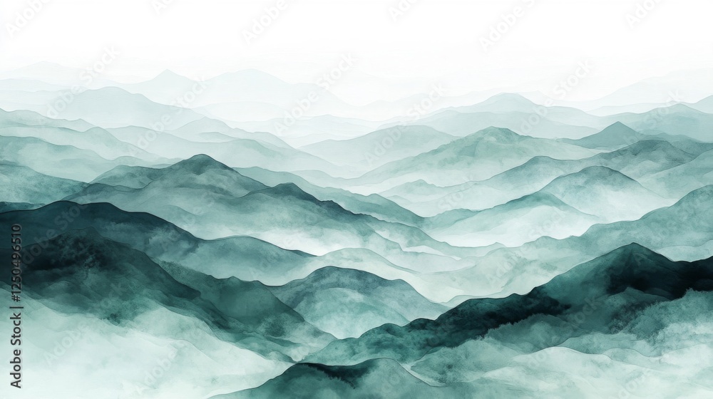 Misty Mountain Range Watercolor Landscape