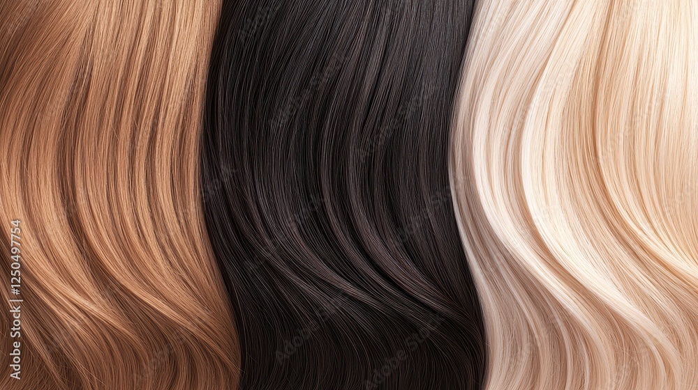 Fototapeta premium Transformation of Damaged Frizzy Hair Strands into Silky Smooth Texture in Various Shades