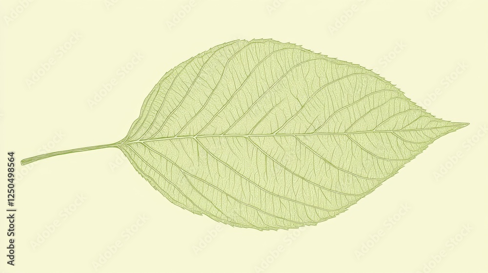 Fototapeta premium Single leaf, pale green, veins visible, light background, nature design