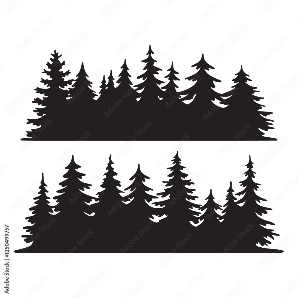 Fototapeta premium Silhouette of Pine Tree Forest Woodland Nature Illustration on white background