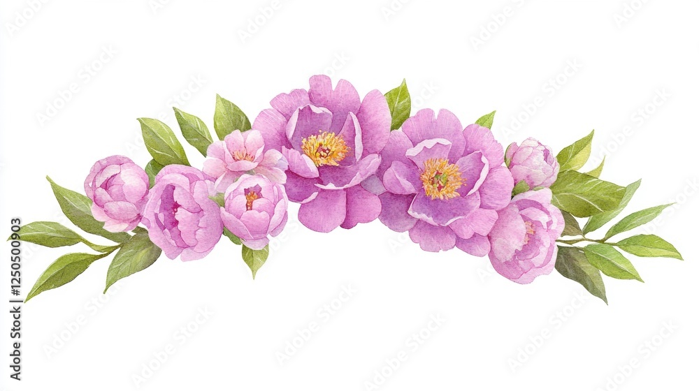Beautiful Watercolor Peony Flowers with Green Leaves Illustration Beautiful Watercolor Peony Flowers with Green Leaves Illustration