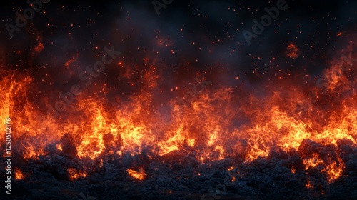 Fiery Burning Landscape At Night