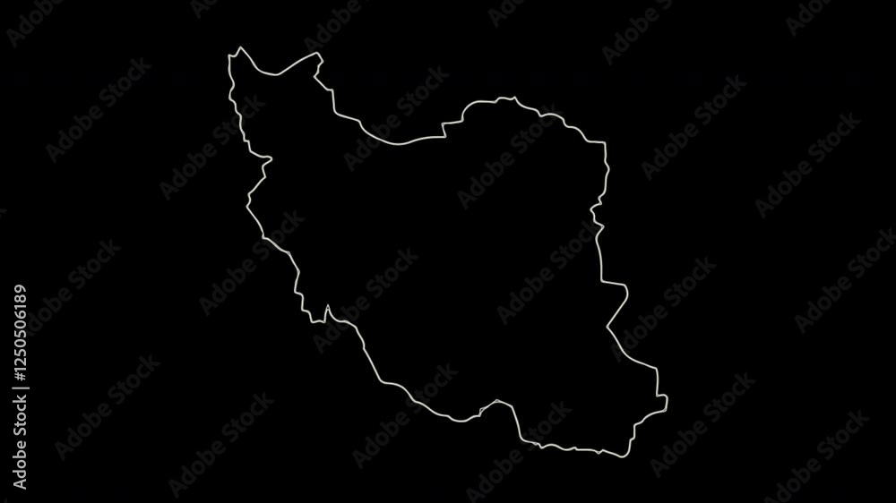 Iran map line animation on black background. 4K Iran map line animation on black background. 4K