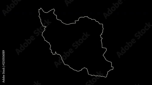 Iran map line animation on black background. 4K