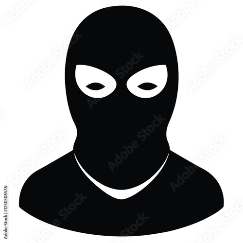 minimalist black and white line art illustration of a balaclava mask, centered on a white background. 