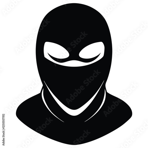 minimalist black and white line art illustration of a balaclava mask, centered on a white background. 