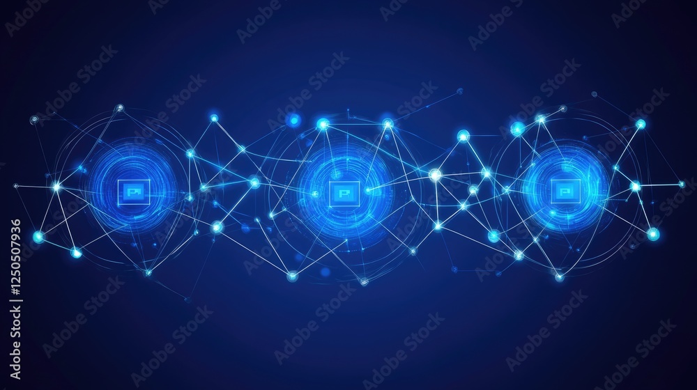 Obraz premium Abstract Digital Network with Glowing Nodes and Connections in a Futuristic Setting